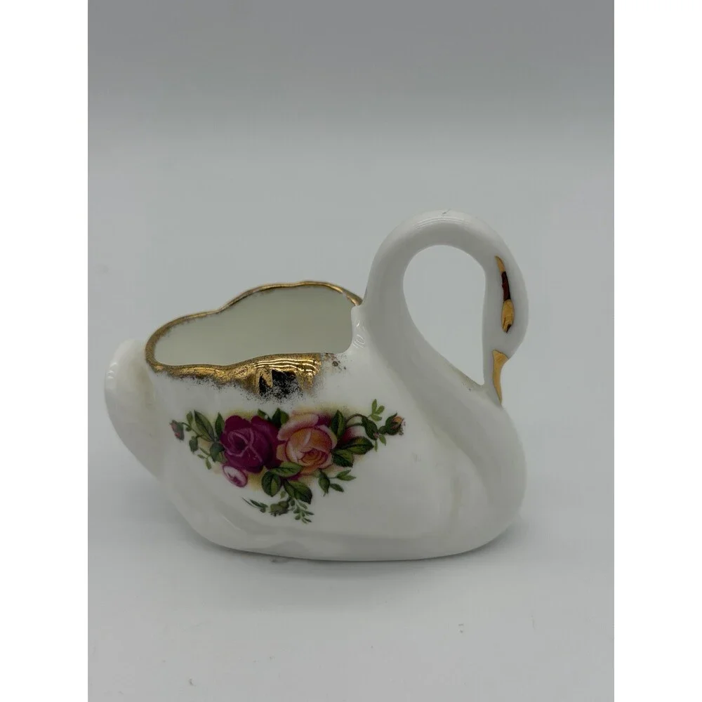 Royal Albert Old Country Roses Porcelain English Swan Trinket Dish Figurine 2.5